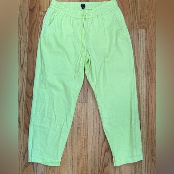 J. Crew Pants - J.CREW WOMEN’S LINEN-COTTON BLEND DRAWSTRING CAPRI PANTS YELLOW GREEN SIZE 12